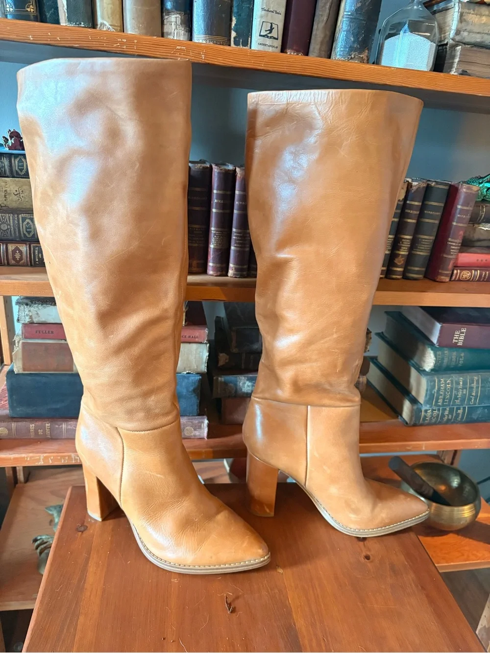 Nine West Tall Leather Brixie Boots in Tan